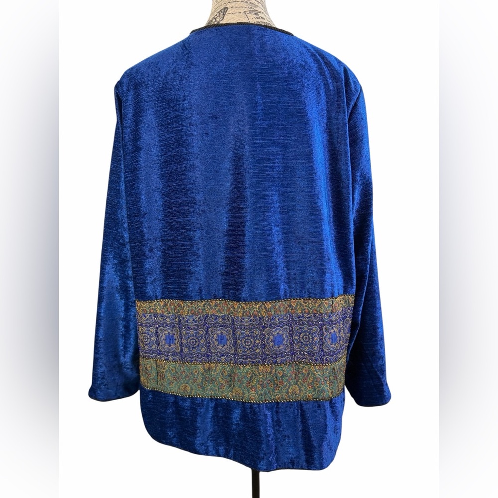 Vintage Stephanie Thomas Sport Cobalt Blue Velvet Beaded Jacket Size 16 - Picture 8 of 12